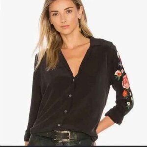 Floral Embroidered Black Women's Top